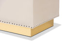 Lennon Beige Velvet Fabric Upholstered and Gold PU Leather Storage Ottoman Baxton
