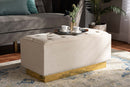 Lennon Beige Velvet Fabric Upholstered and Gold PU Leather Storage Ottoman Baxton