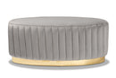 Psinta Gray Velvet Fabric Upholstered and Gold PU Leather Ottoman Baxton