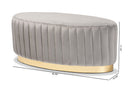 Psinta Gray Velvet Fabric Upholstered and Gold PU Leather Ottoman Baxton