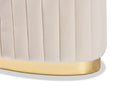 Psinta Beige Velvet Fabric Upholstered and Gold PU Leather Ottoman Baxton