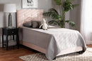 Deacon Glam Light Pink Velvet Fabric Upholstered Twin Size Panel Bed Baxton