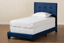 Deacon Glam Navy Blue Velvet Fabric Upholstered Twin Size Panel Bed Baxton