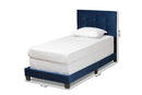 Deacon Glam Navy Blue Velvet Fabric Upholstered Twin Size Panel Bed Baxton