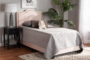 Auburn Glam Light Pink Velvet Fabric Upholstered Twin Size Panel Bed Baxton