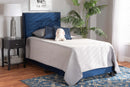 Ubud Glam Navy Blue Velvet Fabric Upholstered Twin Size Panel Bed Baxton