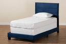 Ubud Glam Navy Blue Velvet Fabric Upholstered Twin Size Panel Bed Baxton