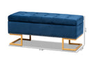 Carville Navy Blue Velvet Fabric Gold Finished Metal Storage Ottoman Baxton