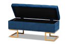 Carville Navy Blue Velvet Fabric Gold Finished Metal Storage Ottoman Baxton