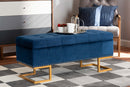 Carville Navy Blue Velvet Fabric Gold Finished Metal Storage Ottoman Baxton