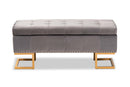 Carville Gray Velvet Fabric Upholstered and Gold Finished Metal Storage Ottoman Baxton