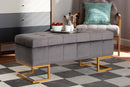 Carville Gray Velvet Fabric Upholstered and Gold Finished Metal Storage Ottoman Baxton