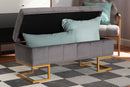 Carville Gray Velvet Fabric Upholstered and Gold Finished Metal Storage Ottoman Baxton