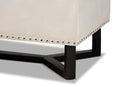 Barrington Beige Velvet Fabric Upholstered and Dark Brown Storage Ottoman Baxton