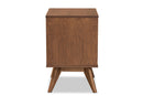 Flint Walnut Brown and Synthetic Rattan 2-Drawer Nightstand Baxton