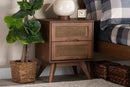 Flint Walnut Brown and Synthetic Rattan 2-Drawer Nightstand Baxton