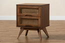 Flint Walnut Brown and Synthetic Rattan 2-Drawer Nightstand Baxton