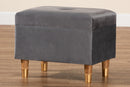 Raziel Gray Velvet Fabric Upholstered and Oak Brown Storage Ottoman Baxton