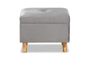 Raziel Gray Velvet Fabric Upholstered and Oak Brown Storage Ottoman Baxton