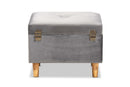 Raziel Gray Velvet Fabric Upholstered and Oak Brown Storage Ottoman Baxton