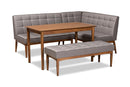 Yara Gray Fabric Upholstered and Walnut Brown 4Pc Dining Nook Set Baxton