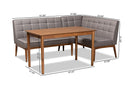 Yara Gray Fabric Upholstered and Walnut Brown 3-Piece Dining Nook Set Baxton