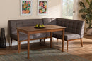 Yara Gray Fabric Upholstered and Walnut Brown 3-Piece Dining Nook Set Baxton
