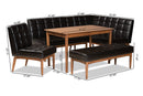Yara Dark Brown Faux Leather Walnut Brown 5-Piece Dining Nook Set Baxton