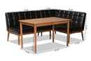 Yara Dark Brown Faux Leather Walnut Brown 3-Piece Dining Nook Set Baxton