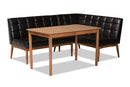 Yara Dark Brown Faux Leather Walnut Brown 3-Piece Dining Nook Set Baxton