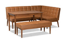 Yara Tan Faux Leather Upholstered and Walnut Brown 4Pc Dining Nook Set Baxton