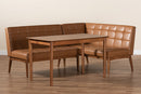 Yara Tan Faux Leather Upholstered and Walnut Brown 3-Piece Dining Nook Set Baxton