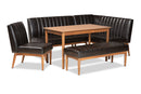 Camelia Dark Brown Faux Leather Walnut Brown 5-Piece Dining Nook Set Baxton