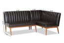 Camelia Dark Brown Faux Leather Walnut Brown 2Pc Dining Nook Banquette Set Baxton