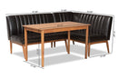 Camelia Dark Brown Faux Leather Walnut Brown 3-Piece Dining Nook Set Baxton