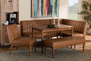 Camelia Tan Faux Leather Upholstered and Walnut Brown 5-Piece Dining Nook Set Baxton
