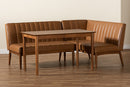 Camelia Tan Faux Leather Upholstered and Walnut Brown 3-Piece Dining Nook Set Baxton