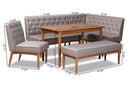 Mario Gray Fabric Upholstered and Walnut Brown 5-Piece Dining Nook Set Baxton