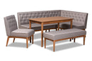 Mario Gray Fabric Upholstered and Walnut Brown 5-Piece Dining Nook Set Baxton