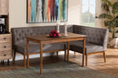 Mario Gray Fabric Upholstered and Walnut Brown 3-Piece Dining Nook Set Baxton