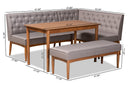 Mario Gray Fabric Upholstered and Walnut Brown 4Pc Dining Nook Set Baxton