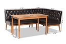 Mario Dark Brown Faux Leather Walnut Brown 3-Piece Dining Nook Set Baxton