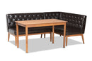 Mario Dark Brown Faux Leather Walnut Brown 3-Piece Dining Nook Set Baxton