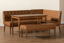 Mario Tan Faux Leather Upholstered and Walnut Brown 4Pc Dining Nook Set Baxton