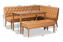 Mario Tan Faux Leather Upholstered and Walnut Brown 4Pc Dining Nook Set Baxton