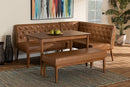 Mario Tan Faux Leather Upholstered and Walnut Brown 4Pc Dining Nook Set Baxton
