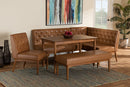 Mario Tan Faux Leather Upholstered and Walnut Brown 5-Piece Dining Nook Set Baxton