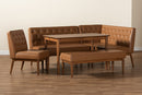 Mario Tan Faux Leather Upholstered and Walnut Brown 5-Piece Dining Nook Set Baxton