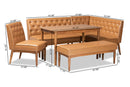 Mario Tan Faux Leather Upholstered and Walnut Brown 5-Piece Dining Nook Set Baxton