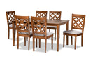 Edith Gray Fabric Upholstered and Walnut Brown 7-Piece Dining Set Baxton